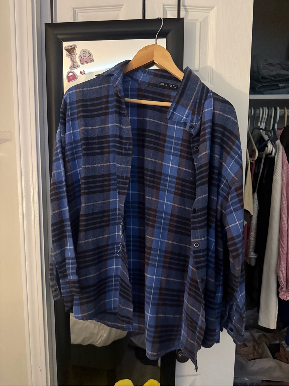 SHEIN Casual Blue Plaid Flannel Shirt